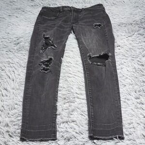 American Eagle Jegging Ankle Jeans Womens 6 Long Black Distressed Denim Stretch‎